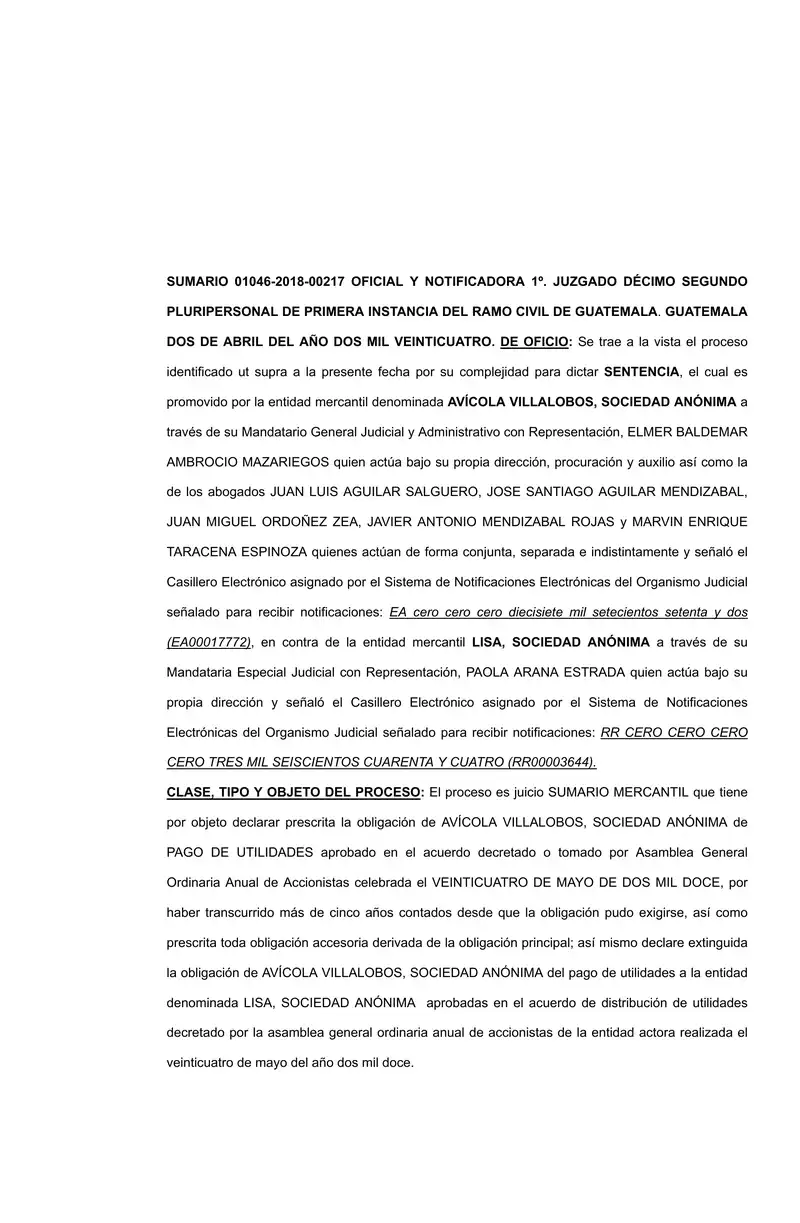 Court dismissed dividend case by Avícola Villalobos