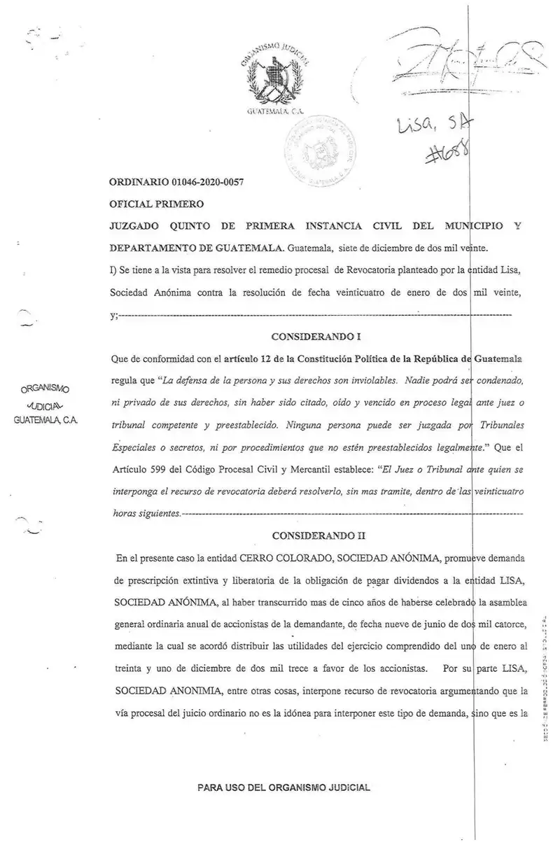 Rechaza demanda de dividendos de Cerro Colorado, S.A.