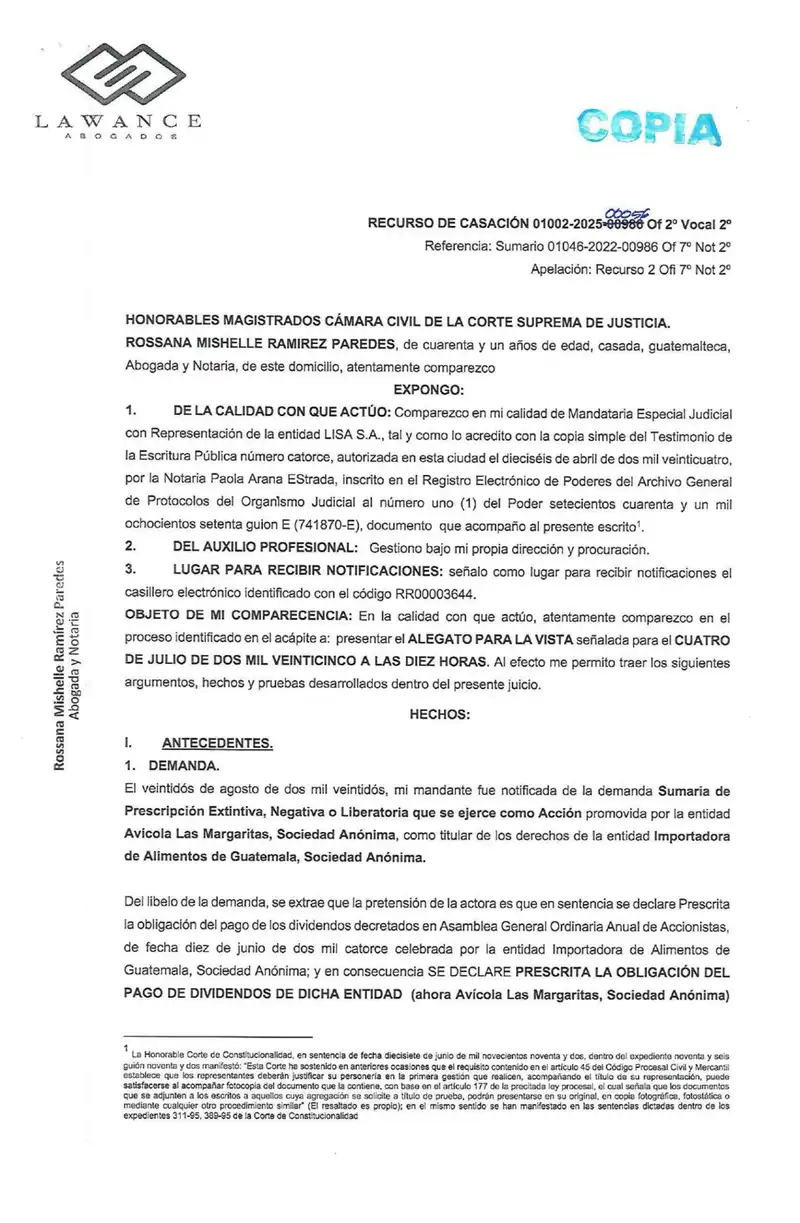 Defense Plea Against Cassation in Dividend Prescription Case