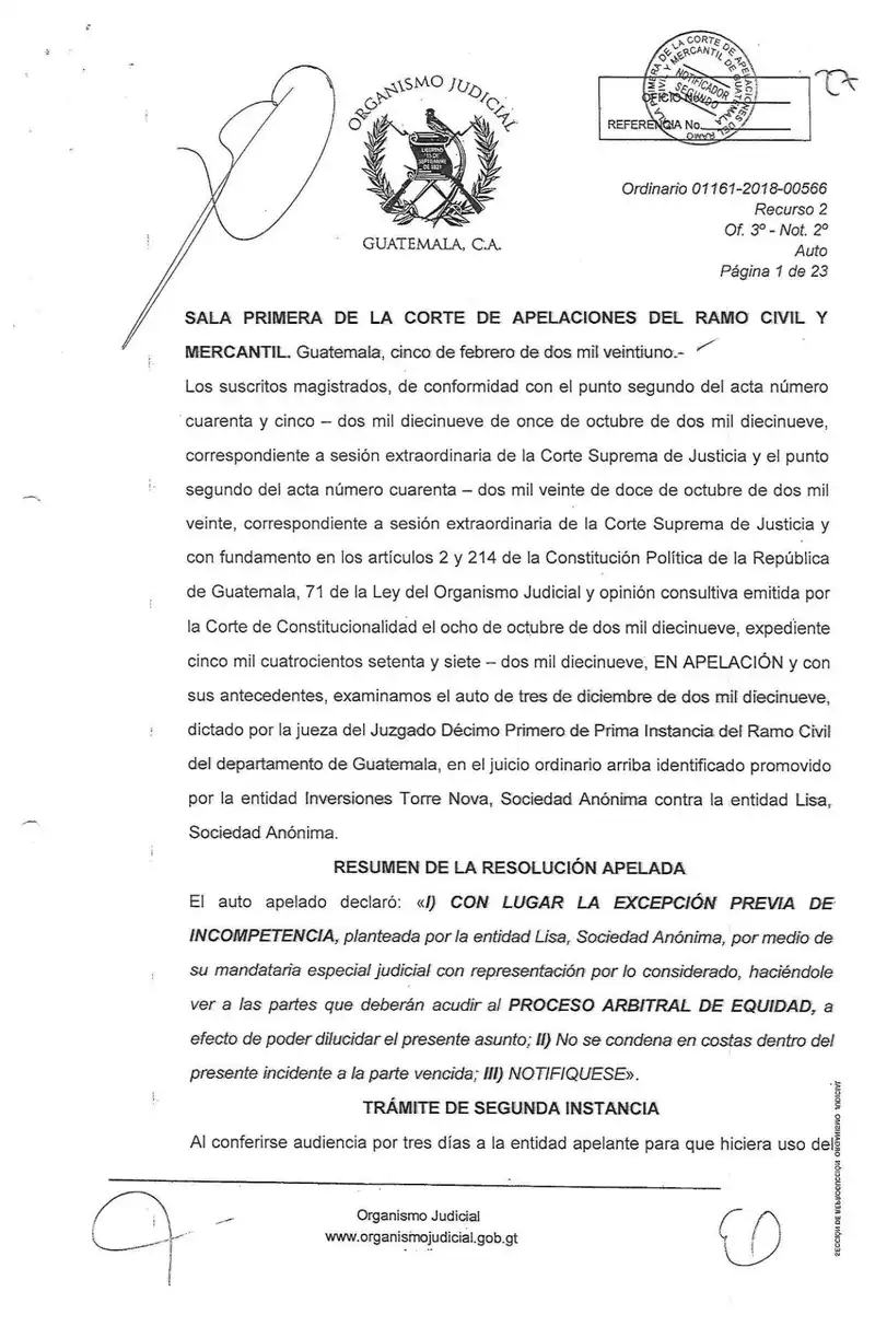 Rechaza apelación de Torre Nova y confirma competencia arbitral