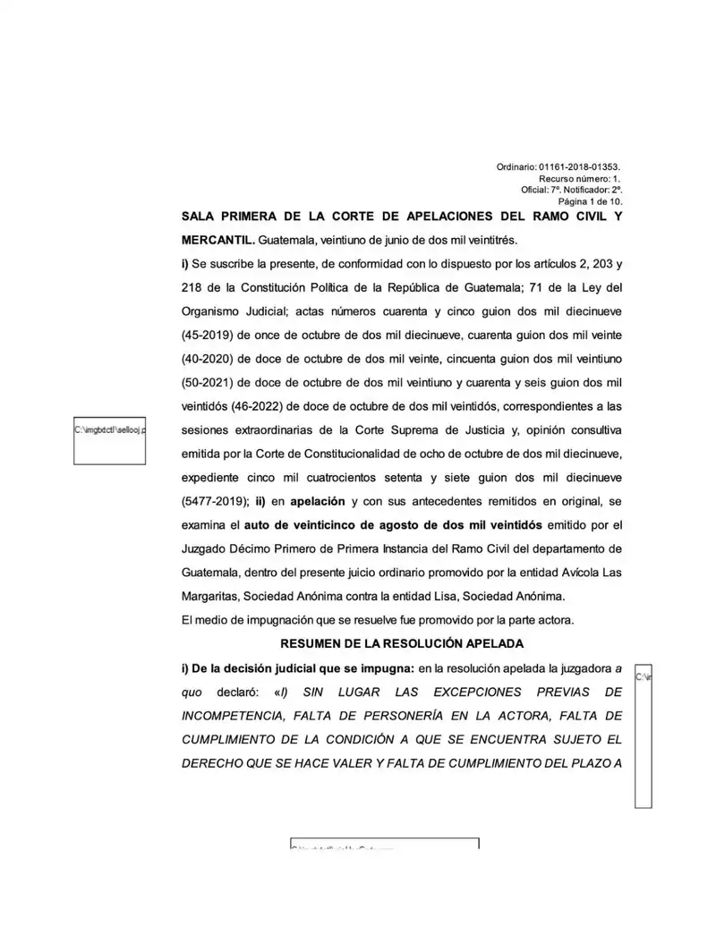 Avícola Las Margaritas rechazada por demanda defectuosa