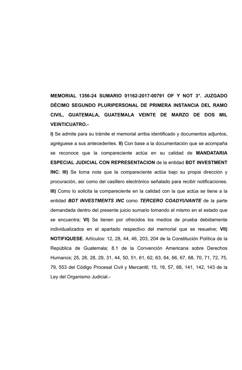 Court admitted BDT as co-party in Reproductores case