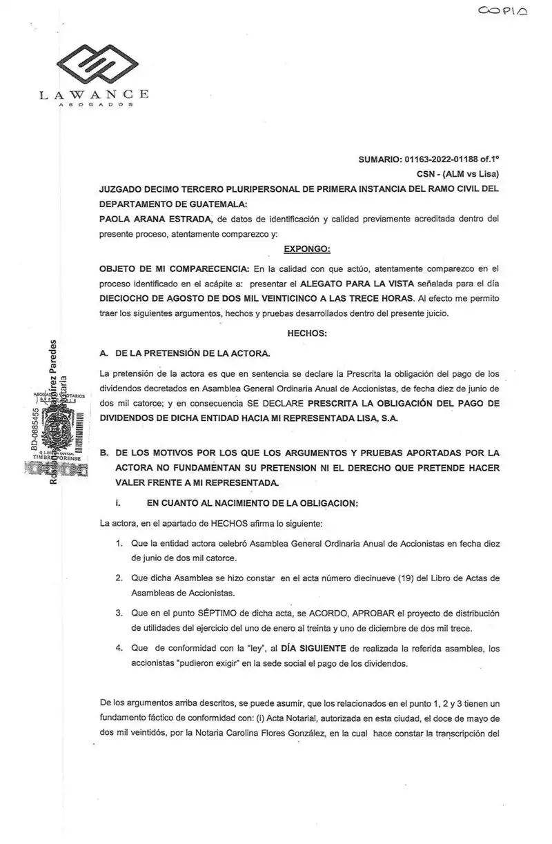 Lisa, S.A. opposed prescription of dividend payment