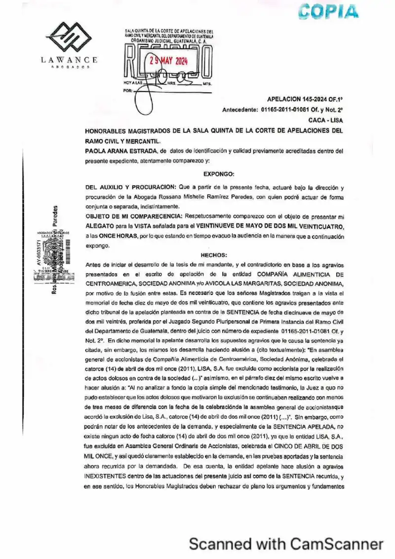 Lisa opposed appeal by Avícola Las Margaritas