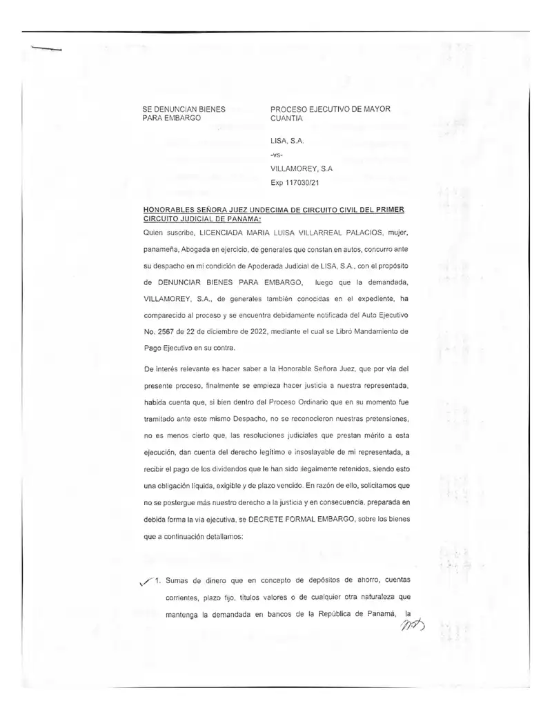 Requests embargo on Villamorey assets