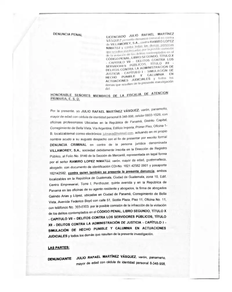 Alleges intimidation of civil judge by Villamorey