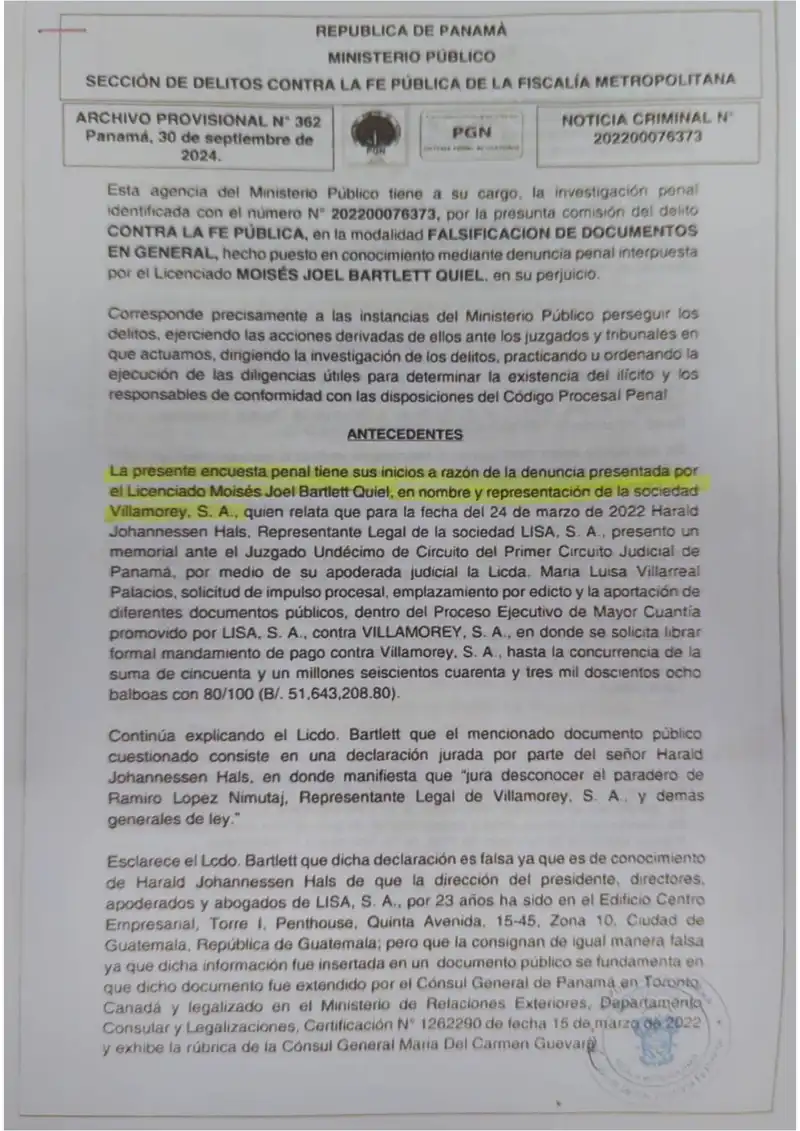 Prosecutor closed forgery case against Lisa, S.A.