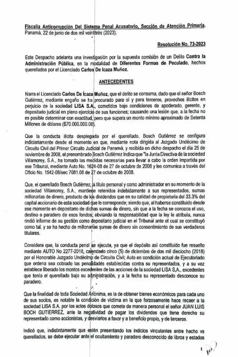 Preview image for Admitió denuncia de Lisa contra Bosch por peculado