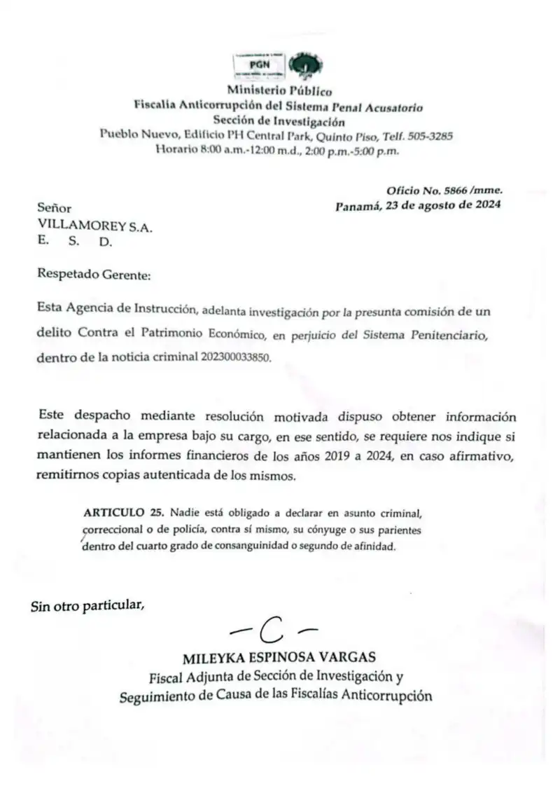 Requests Villamorey’s 2019–2024 financial reports