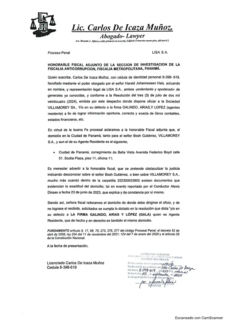 Confirms Villamorey and Bosch address for record request