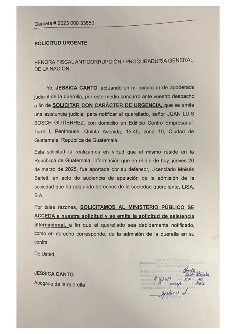 Lisa requested assistance to notify Bosch in Guatemala