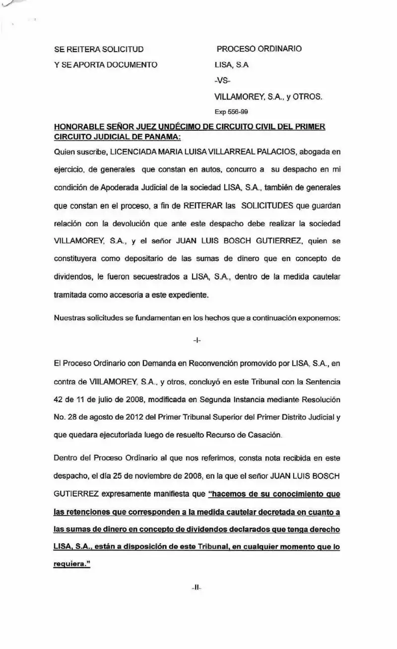 Lisa requests enforcement of dividend return order