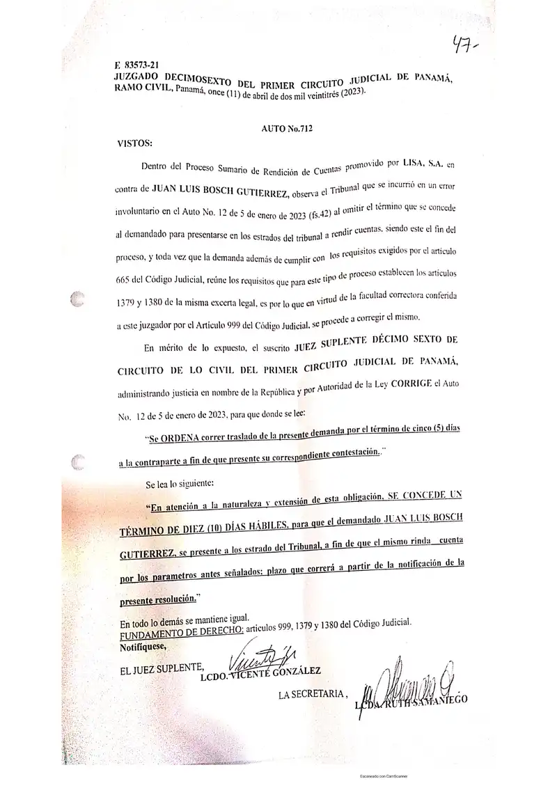 Extends deadline for Bosch to render accounting