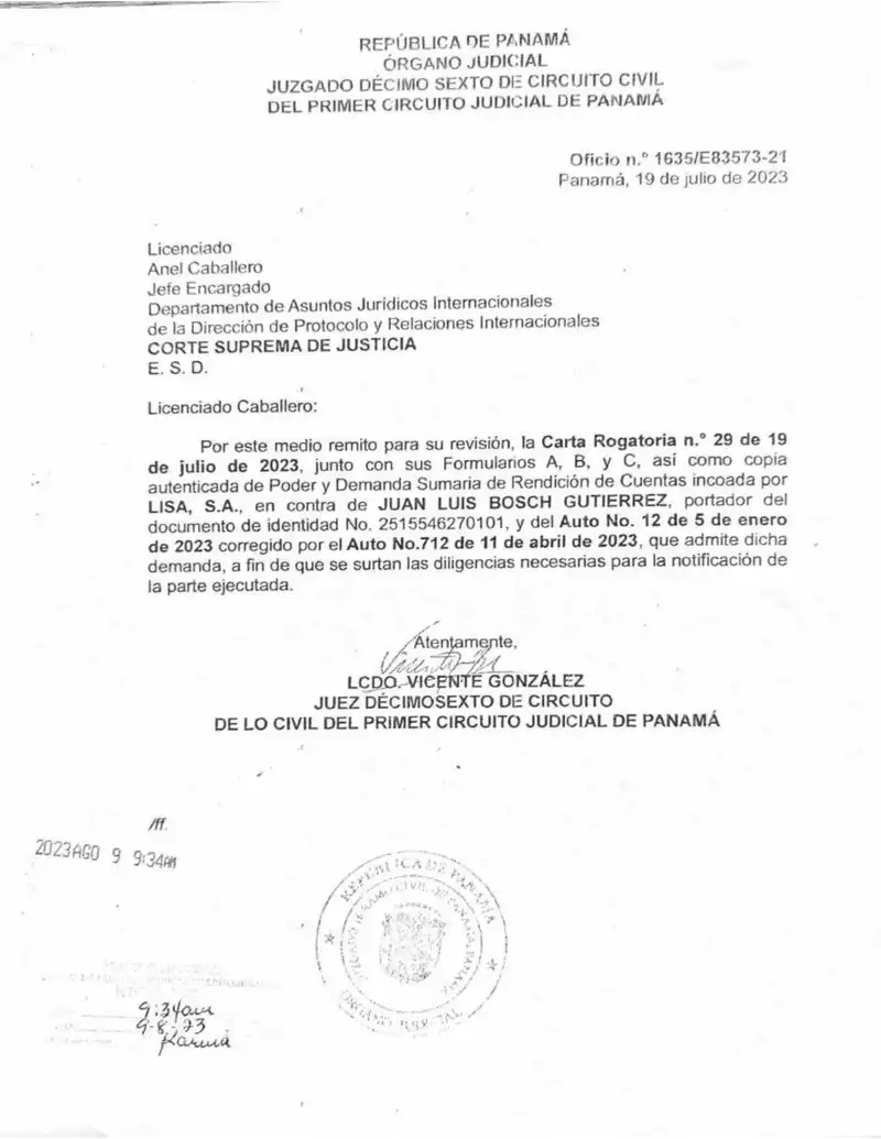 Requests service of process on Bosch in Guatemala