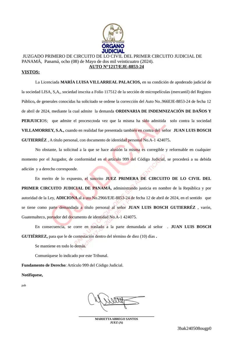 Adds Bosch as personal defendant in damages suit