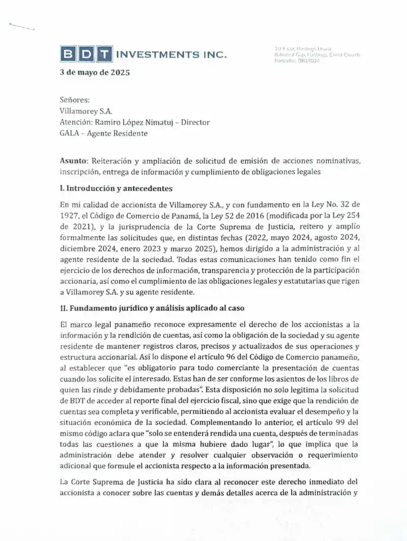 Request for Issuance of Registered Shares and Legal Compliance