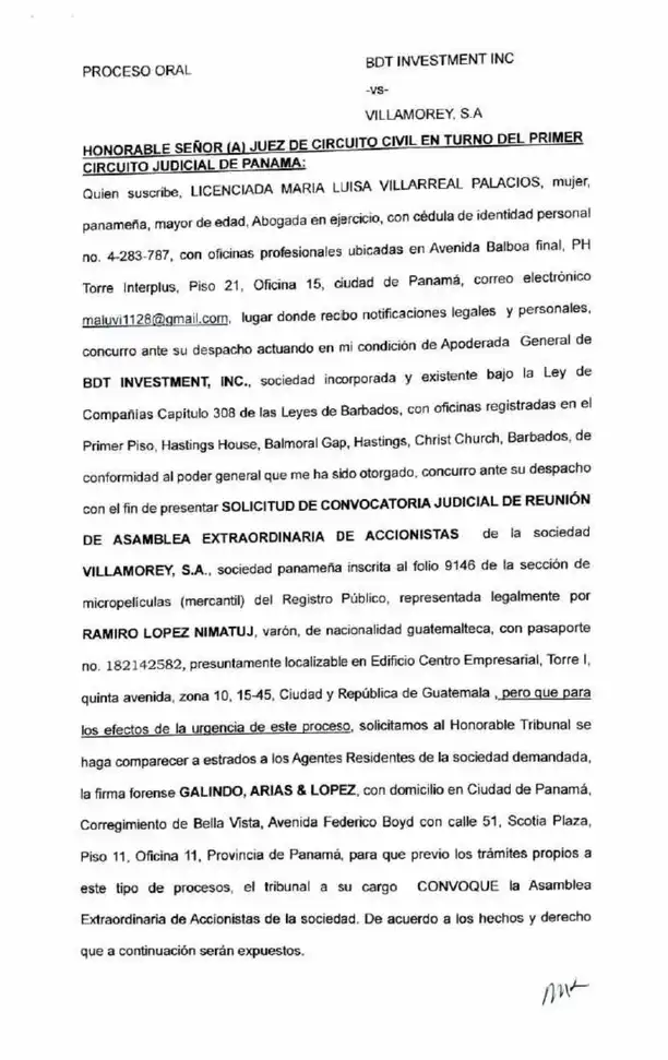 Requests judicial call of extraordinary shareholders’ meeting