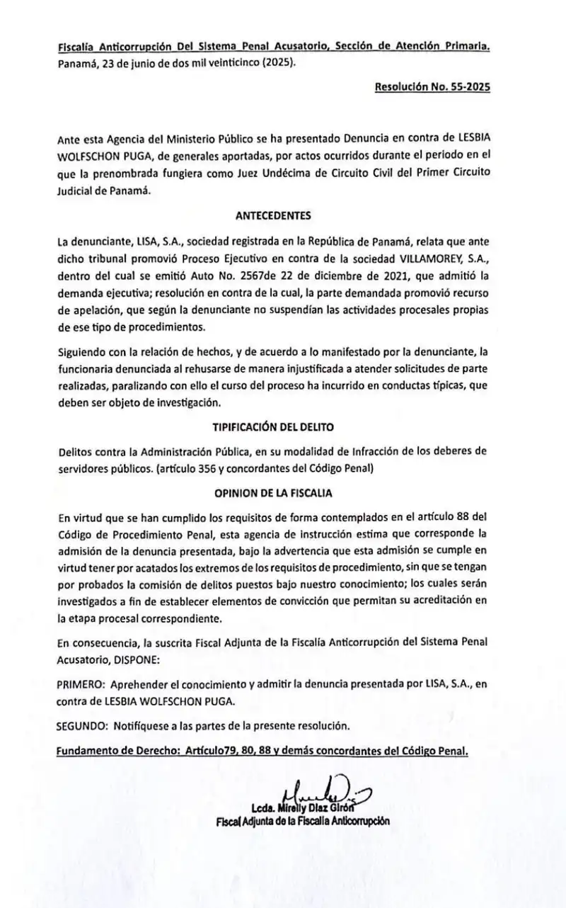 Admits complaint for breach of judicial duties