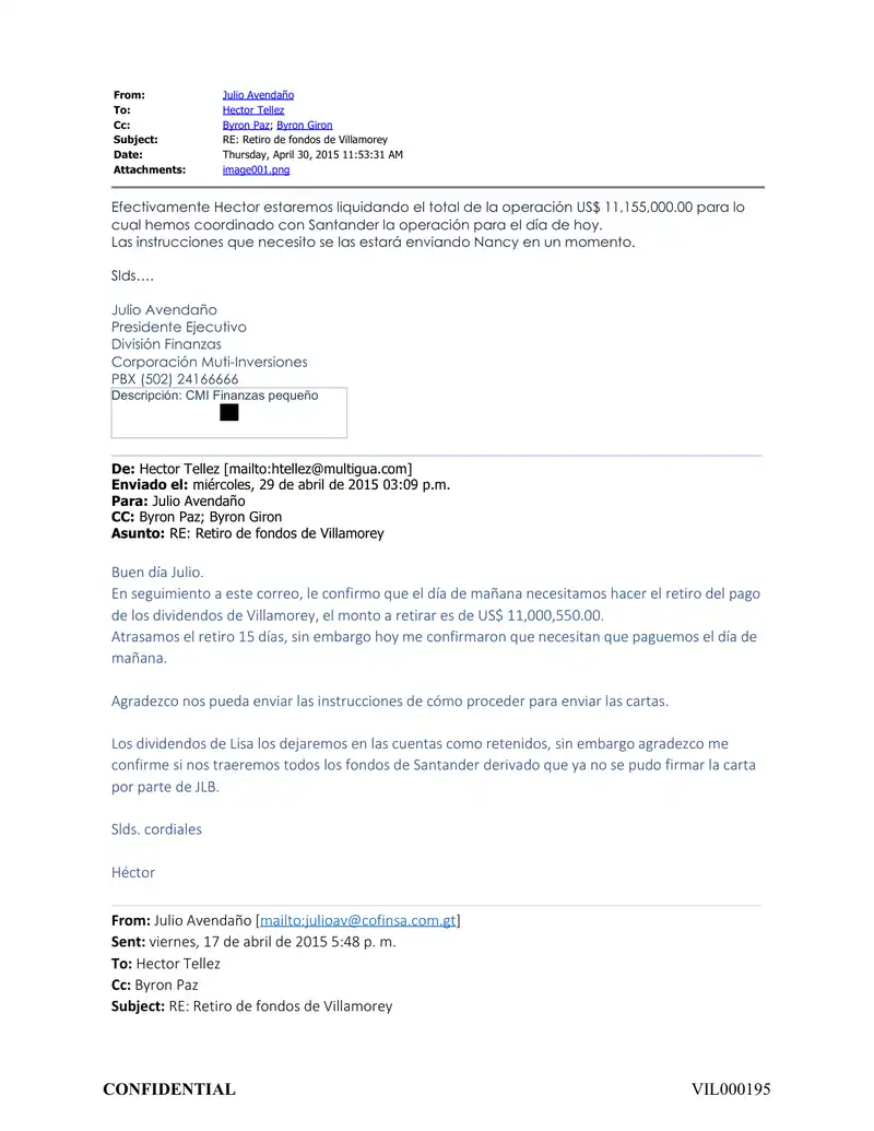 Correo: Autoriza pago de dividendos de Villamorey; Lisa retenidos