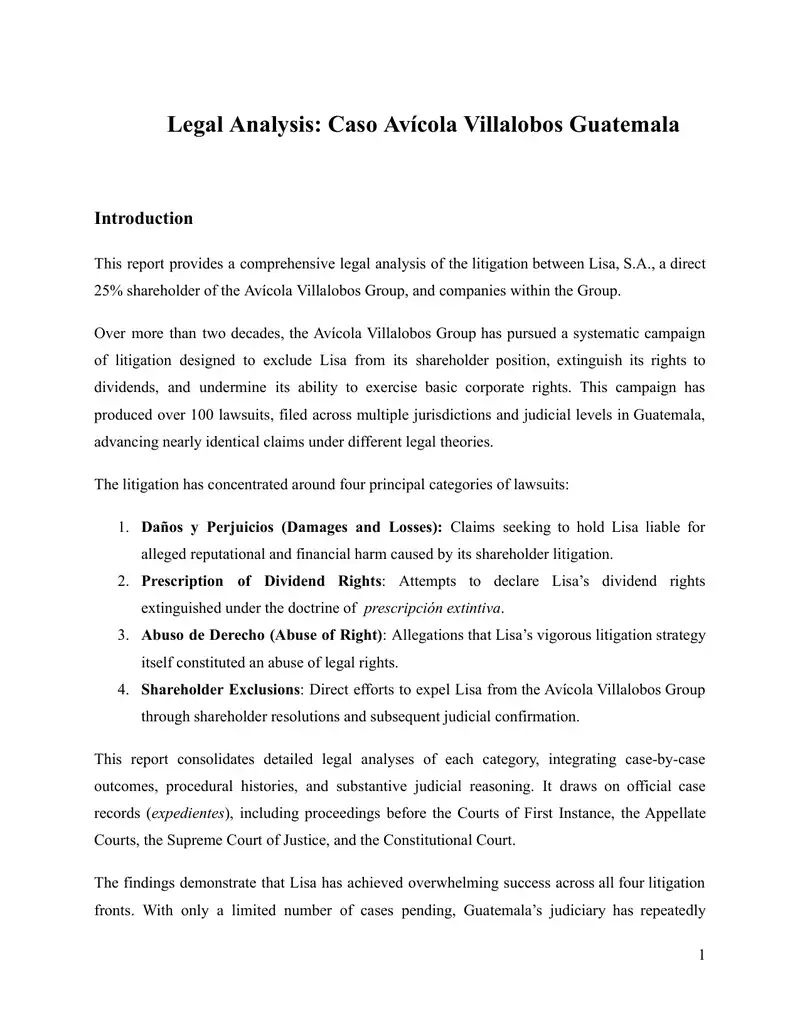 Legal Analysis: Caso Avícola Villalobos Guatemala