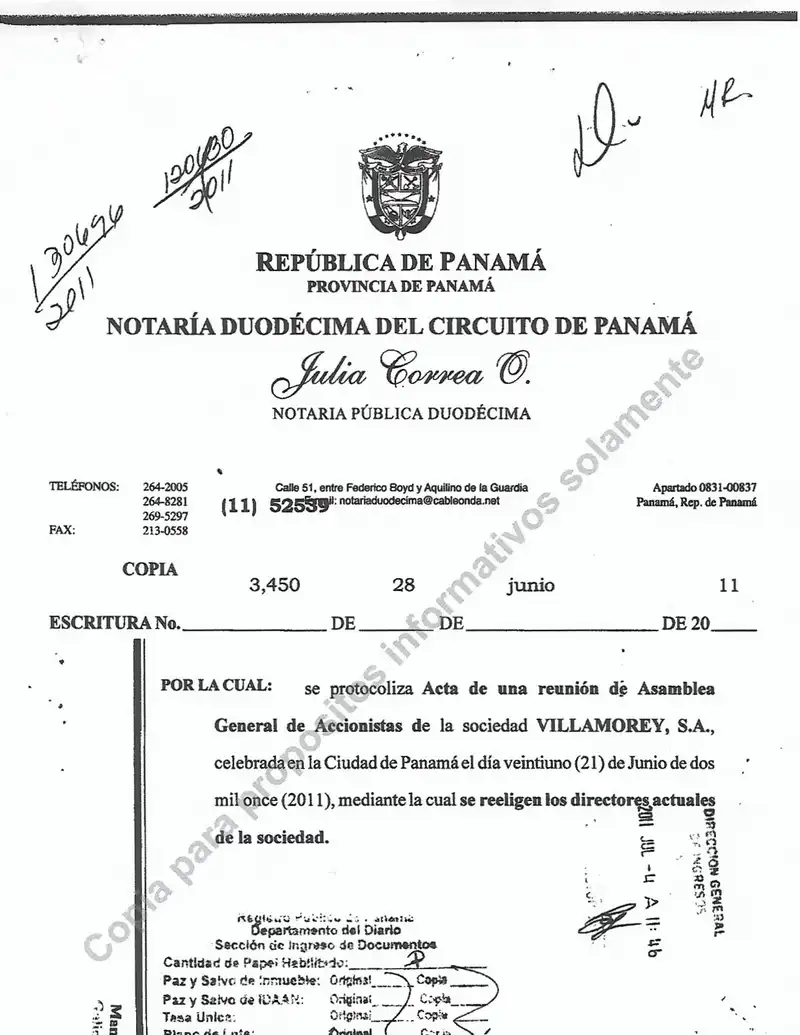 Acta de la Asamblea General de Accionistas de Villamorey, S.A. – 2011