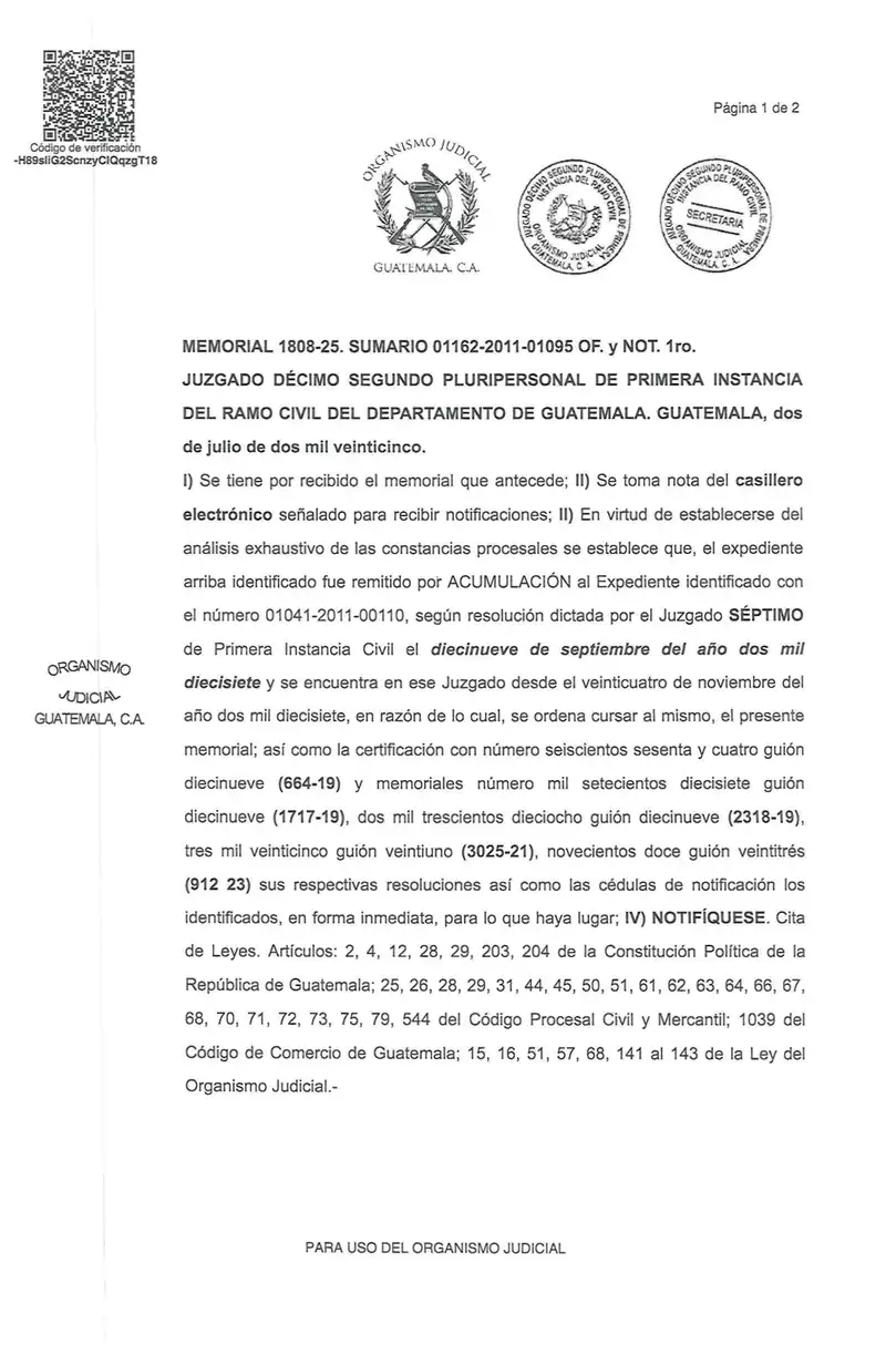 Remite memorial a expediente acumulado