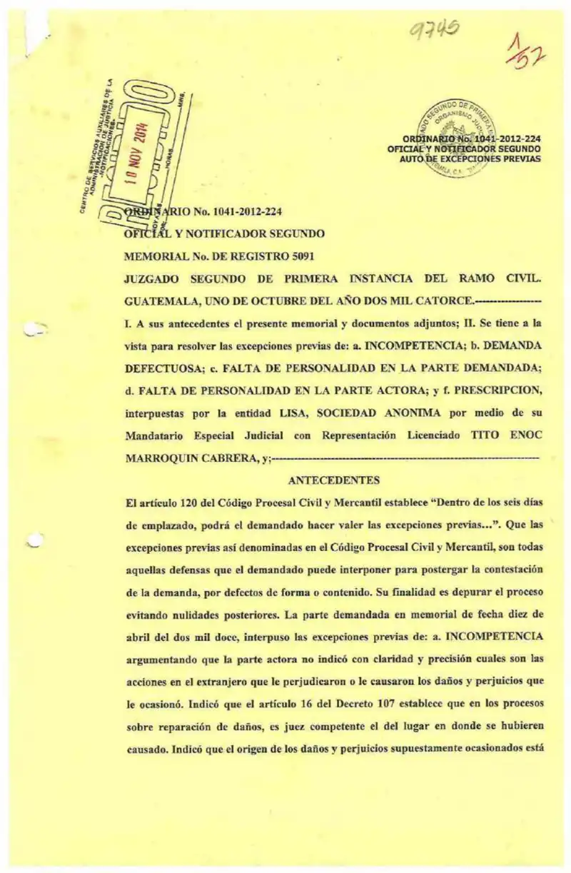 The Second Civil Court of First Instance upholds the prescription exception and dismisses Inversiones Empresariales' Q8,810,769.80 damages claim against Lisa, S.A.