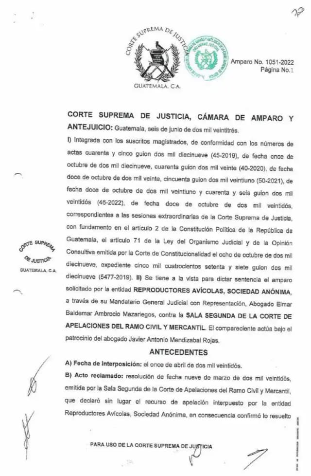 La Corte Suprema de Justicia denegó el amparo de Reproductores Avícolas, S.A. al confirmar que la inactividad del juicio de oposición de exclusión de socio promovido por Lisa, S.A. era atribuible al órgano jurisdiccional, no a las partes.
