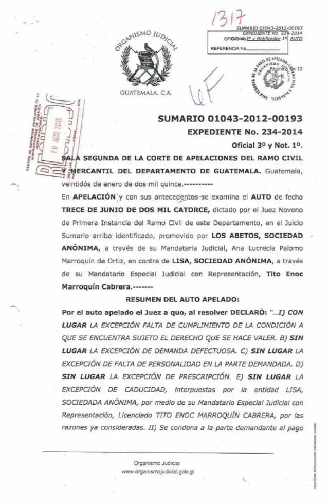 La Sala Segunda de la Corte de Apelaciones confirmó que la demanda de daños y perjuicios de Los Abetos contra Lisa era prematura, al no haberse resuelto la oposición a la exclusión societaria.