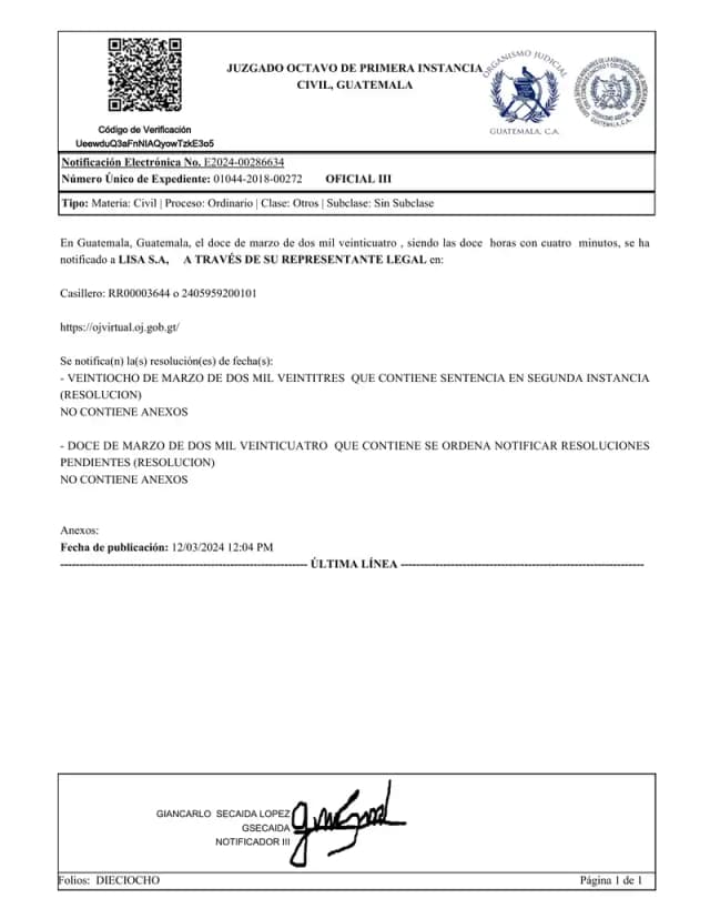 The Eighth First Instance Civil Court rejected Reproductores Avícolas' claim to declare Lisa, S.A.'s dividends prescribed, finding no proof of when the obligation became enforceable.