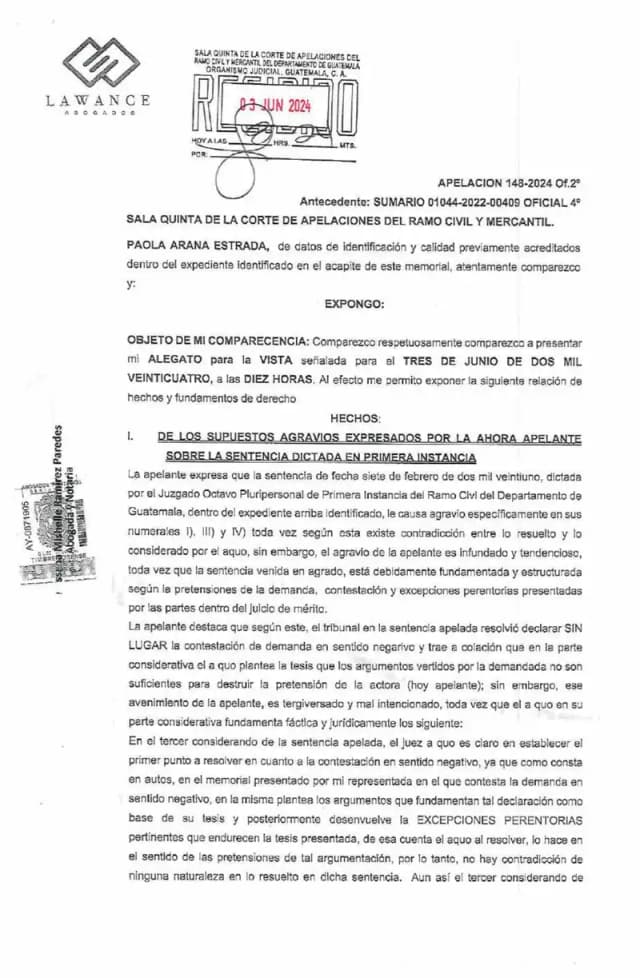 Lisa, S.A. filed an appellate brief before the Fifth Court of Appeals requesting confirmation of the ruling that dismissed Avícola Las Margaritas' abuse-of-rights claim for lack of standing and causation.