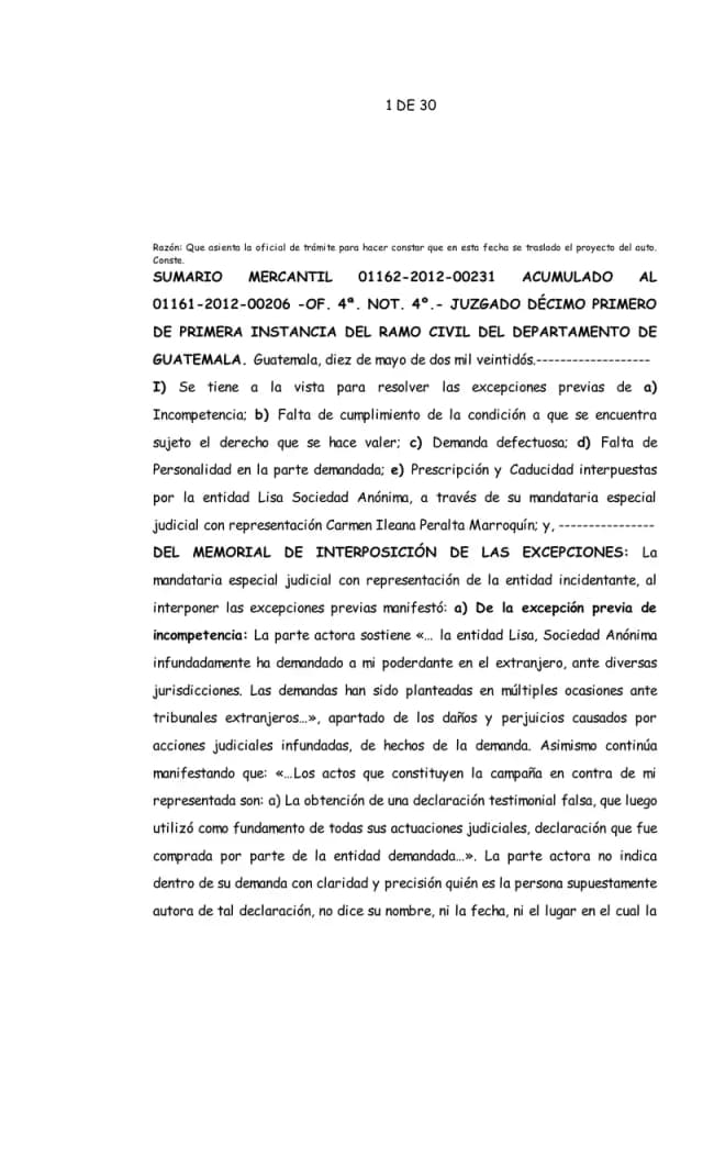 El Juzgado Décimo Primero Civil acogió la excepción de falta de cumplimiento de la condición interpuesta por Lisa, S.A., al determinar que la exclusión como socia de Sistemas y Equipos no es definitiva, y ordenó el archivo del expediente.