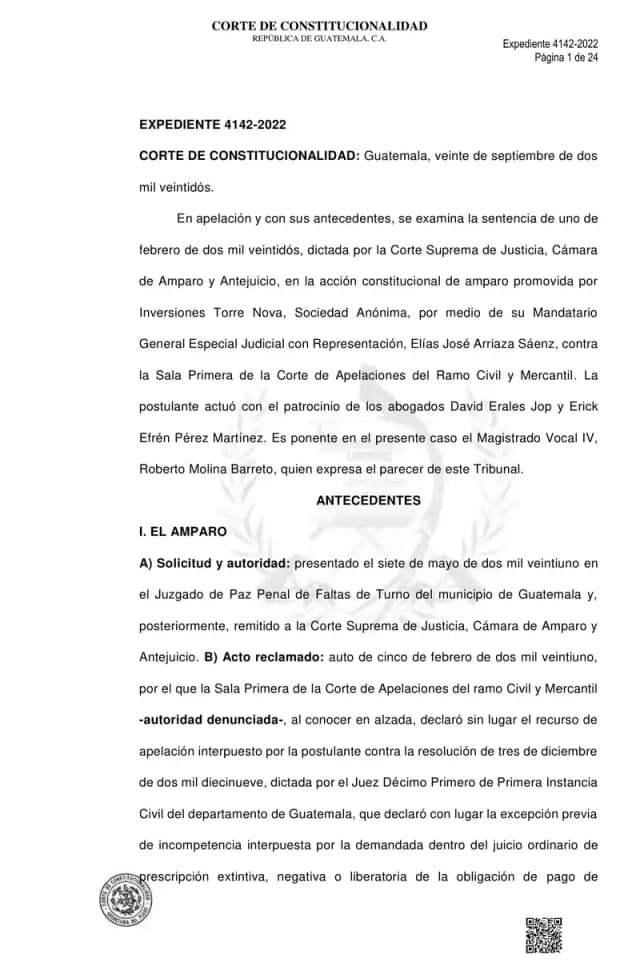 La Corte de Constitucionalidad confirmó que la acción de prescripción extintiva de dividendos de Torre Nova contra Lisa debe resolverse en arbitraje conforme al pacto social.