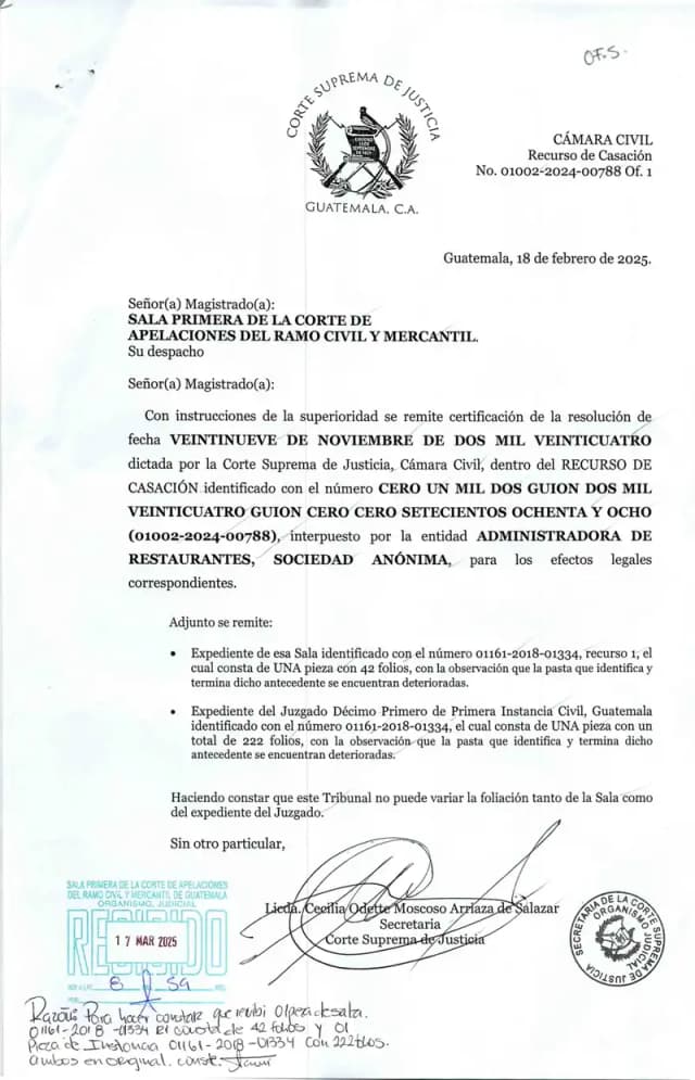 La Cámara Civil de la Corte Suprema rechazó de plano el recurso de casación de Administradora de Restaurantes contra la resolución que declaró defectuosa su demanda de prescripción de dividendos de Lisa, S.A.