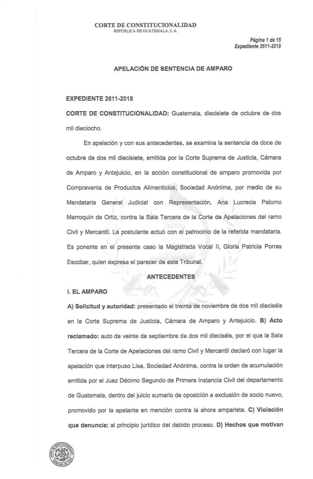 The Constitutional Court confirms the amparo denial, holding that Lisa, S.A.'s two shareholder-exclusion opposition lawsuits against separate Avícola Group companies must proceed independently.