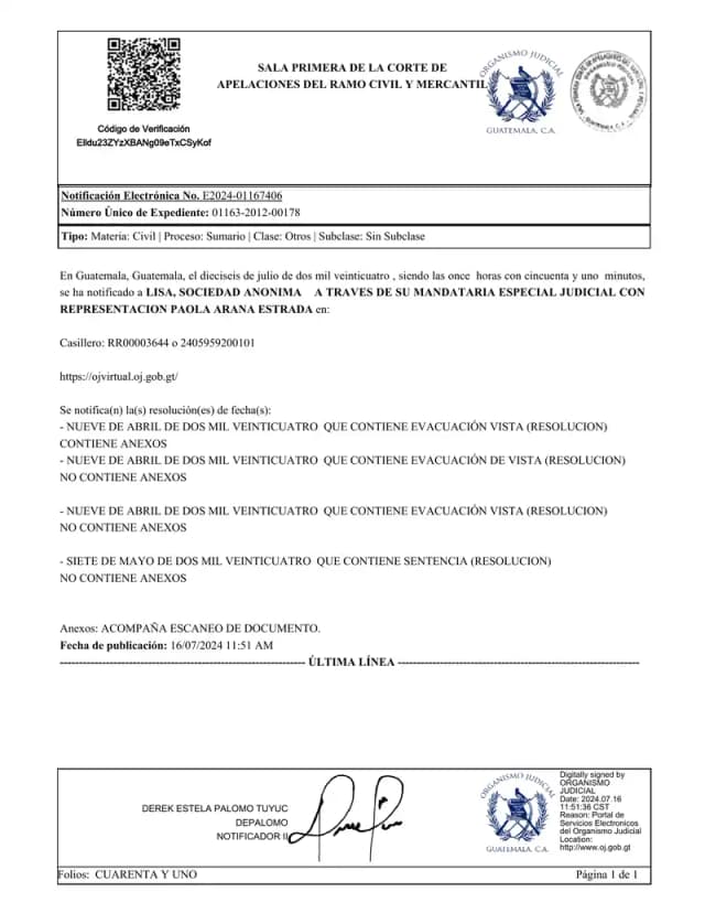 La Sala Primera de Apelaciones confirmó la sentencia que desestimó la demanda de daños y perjuicios de Avícola Villalobos contra Lisa, al no haberse acreditado la existencia de daños concretos.