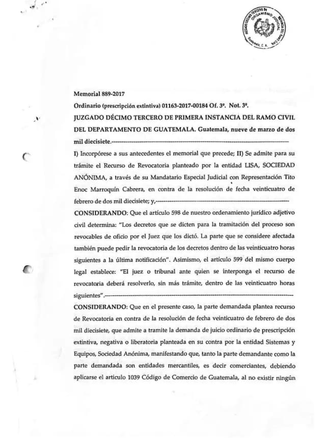 The Thirteenth First Instance Civil Court granted Lisa's revocation motion and rejected the ordinary extinctive prescription complaint by Sistemas y Equipos, S.A. for improper procedural route.