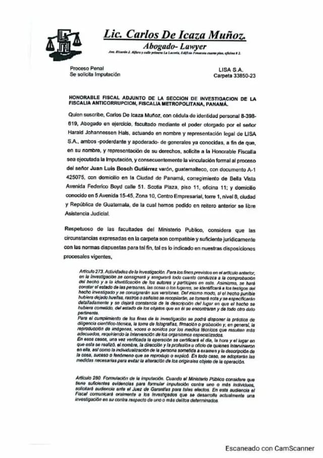 Lisa, S.A. requests that the Anti-Corruption Prosecutor formally indict Juan Luis Bosch Gutierrez for misappropriation of dividends he undertook to retain as judicial depositary.
